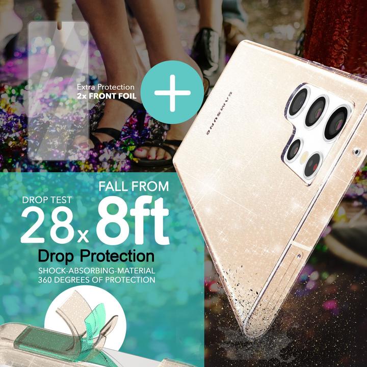 Actual product image Nalia Clear glitter silicone case with 2x screen protector (Samsung Galaxy S23 Ultra)