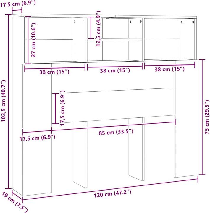 Produktbild vidaXL Bett-Kopfteil mit Ablagen -Optik (120 x 19 x 103.5 cm)