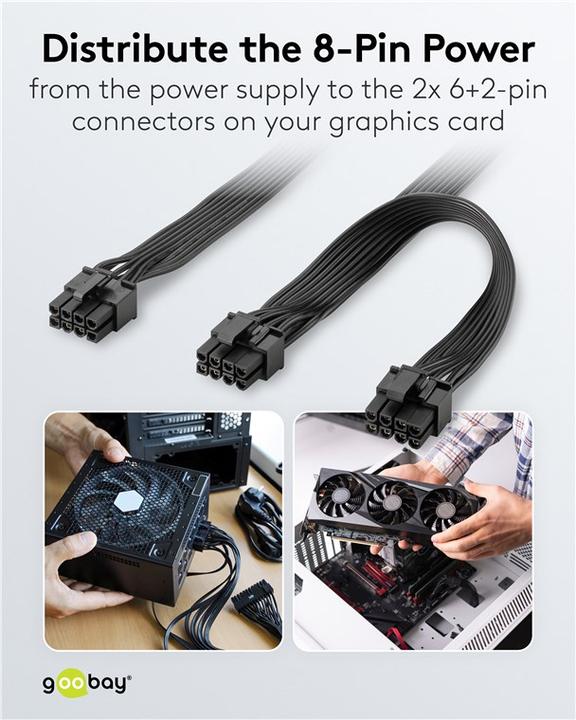 Actual product image Goobay Netzteil-Kabel 8-Pin-Stecker auf Dual 6+2-Stecker für PCIe