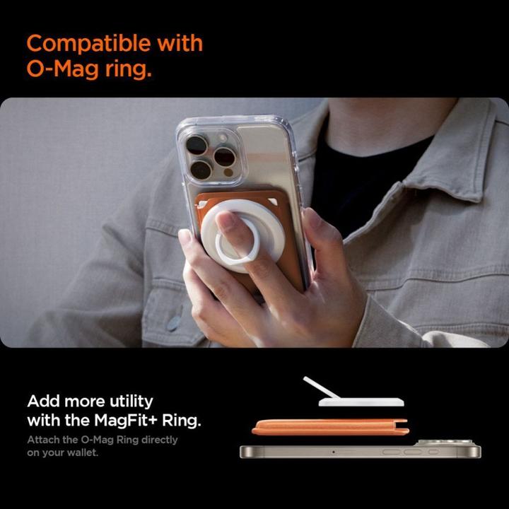 Actual product image Spigen Valentinus Magfit+ Magsafe Universal Magnetic Card Holder Metallic Orange