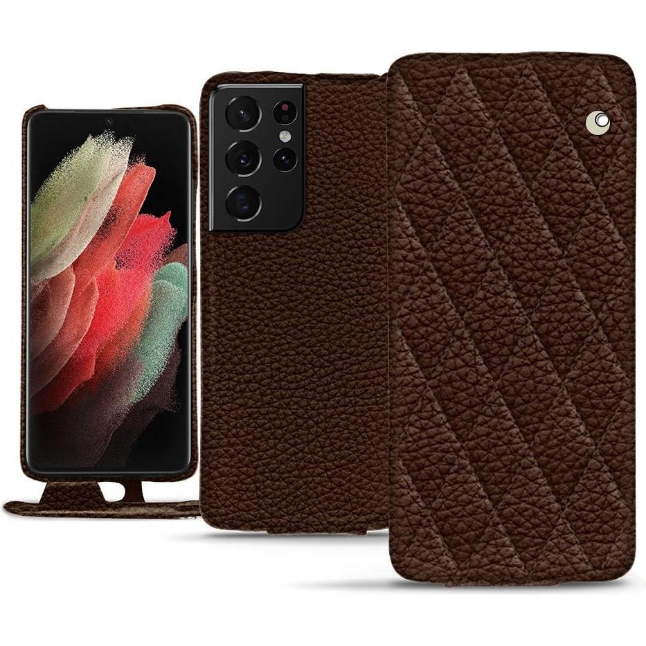 Noreve Lederschutzhülle vertikal (Samsung Galaxy S21 Ultra), Smartphone Hülle, Braun