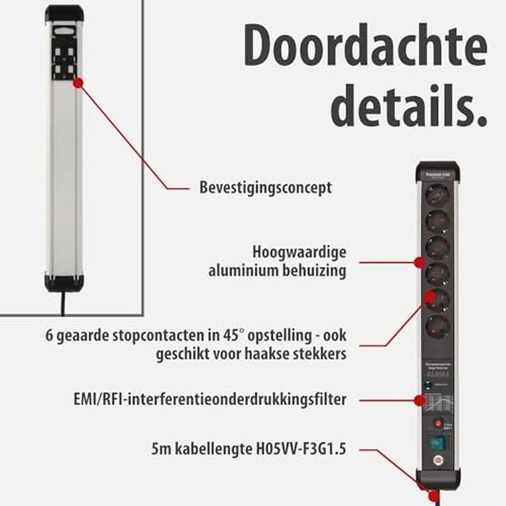 Produktbild Brennenstuhl 1391010601 Steckdosenleiste mit Schalter Silber-Schwarz Schutzkontakt 1 St. (6 x, CEE 7/3, 5 m)