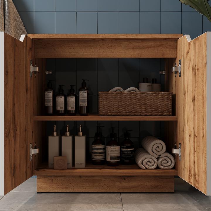 Actual product image Vicco Waschbeckenunterschrank Lotta, Eiche/weiss gestreift, 59.8 x 62.1 cm mit 2 Türen (59.80 x 32 x 62.10 cm)