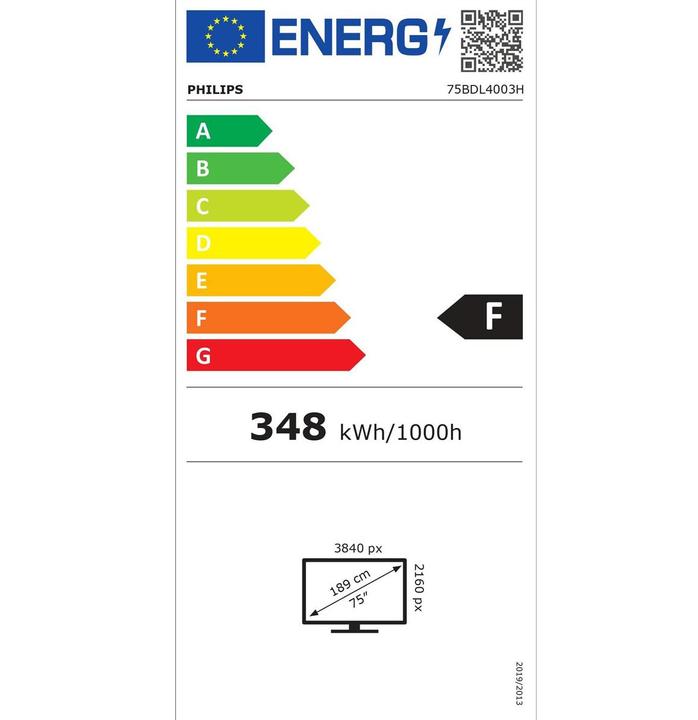 Energy Label Philips Dis Public 75 75BDL4003H/00 H-Line (3840 x 2160 Pixels, 75")