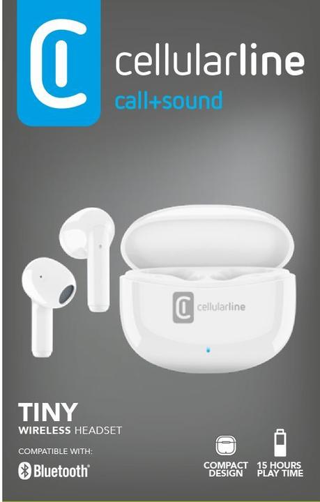 Produktbild Cellularline Wireless Tiny weiss True Wireless In-Ear Headset für bluetoo BTTINYTWSW (Keine Geräuschunterdrückung, 15 h, Kabellos)