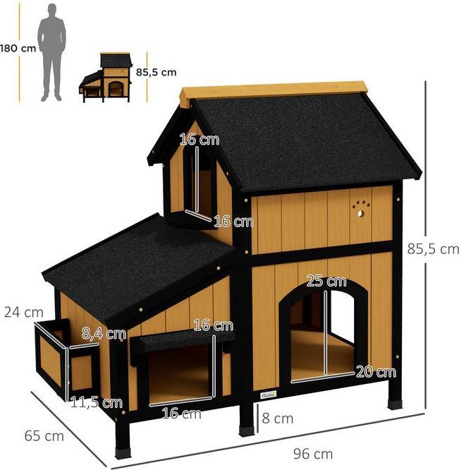 Produktbild Swisshandel24 Katzenhaus Holz, 2 Etagen, Winterfest, Gelb, 96x65x85,5 cm (Katze)
