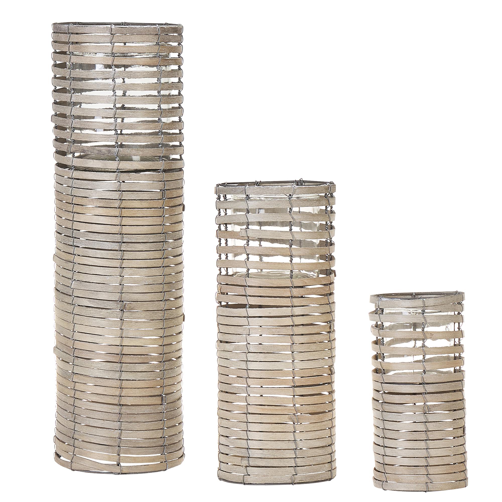 Thumbnail - Beliani, Kerzenständer, Kerzenständer Pappelholz grau rund 3er Set ROVARE