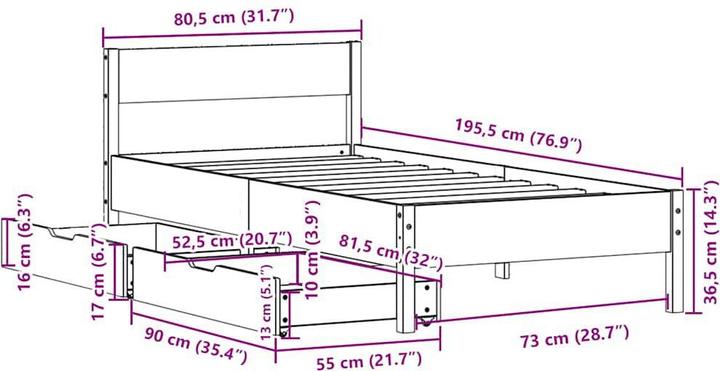 Image du produit vidaXL Bettgestell (75 x 190 cm)