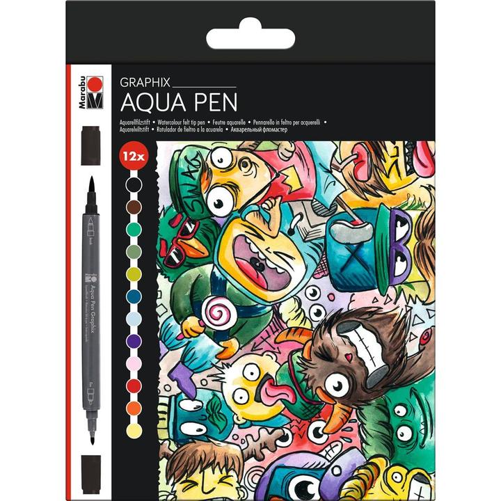 Image du produit Marabu Stylos à pointe fibre Aqua Pen Graphix Mega Mash, 12 pièces (12x)