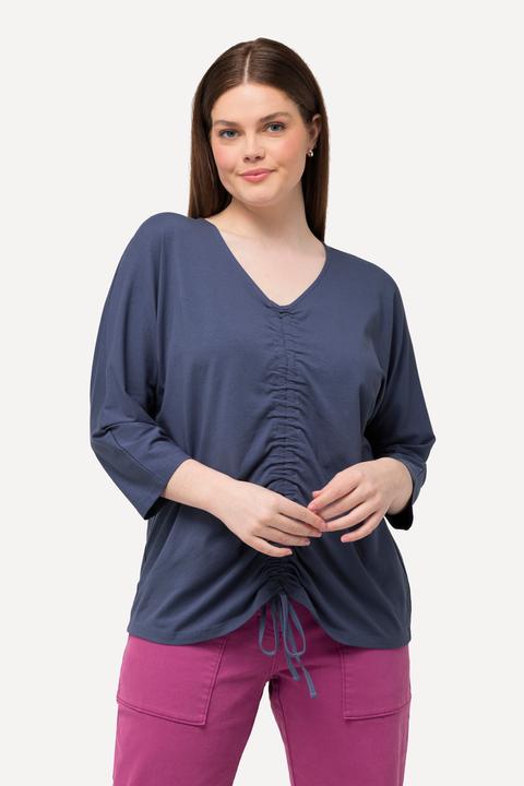 Immagine prodotto Ulla Popken T-shirt con arricciatura, scollo a V, maniche a 3/4 e cotone biologico (58)