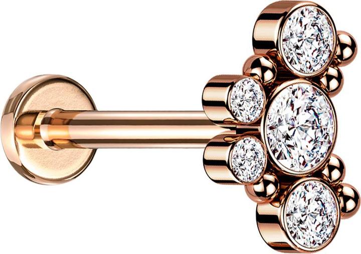 Immagine prodotto Star Piercing Micro Labret filo interno oro rosa sei sfere cinque cristalli argento (senza ottone, Acciaio chirurgico 316L)