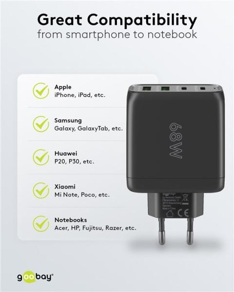 Produktbild Goobay USB Multiport Schnellladegerät mit GaN Technologie (65 W)