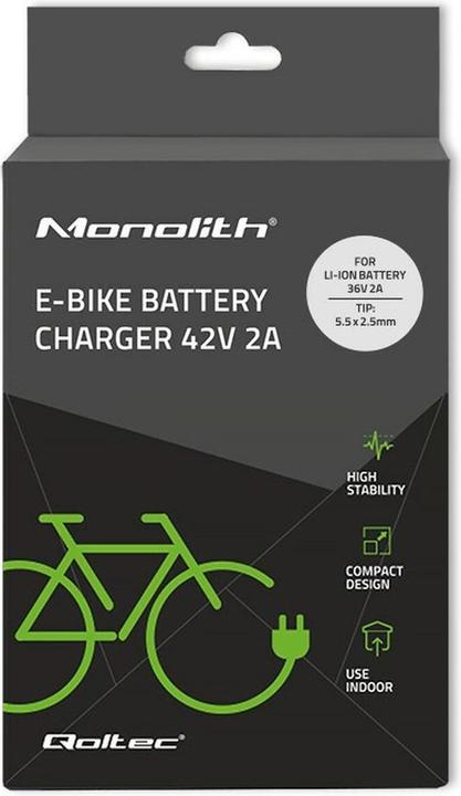 Actual product image Qoltec Ładowarka do baterii roweru elektrycznego 36V | 42V | 2A | 5.5*2.5 (E-bike charger)