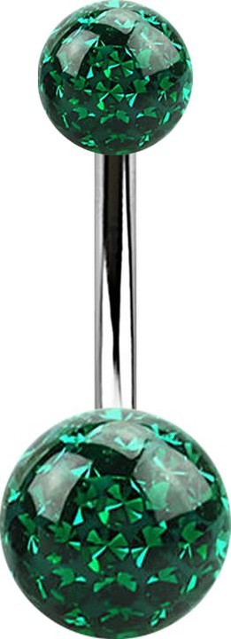Produktbild Star Piercing Banane silber mit zwei Kristall Kugeln grün Epoxy Schutzschicht (Chirurgenstahl 316L)