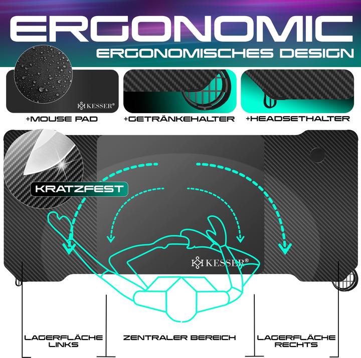 Produktbild Kesser Gaming Schreibtisch mit Getränkehalter Ergonomischer Gamer Tisch