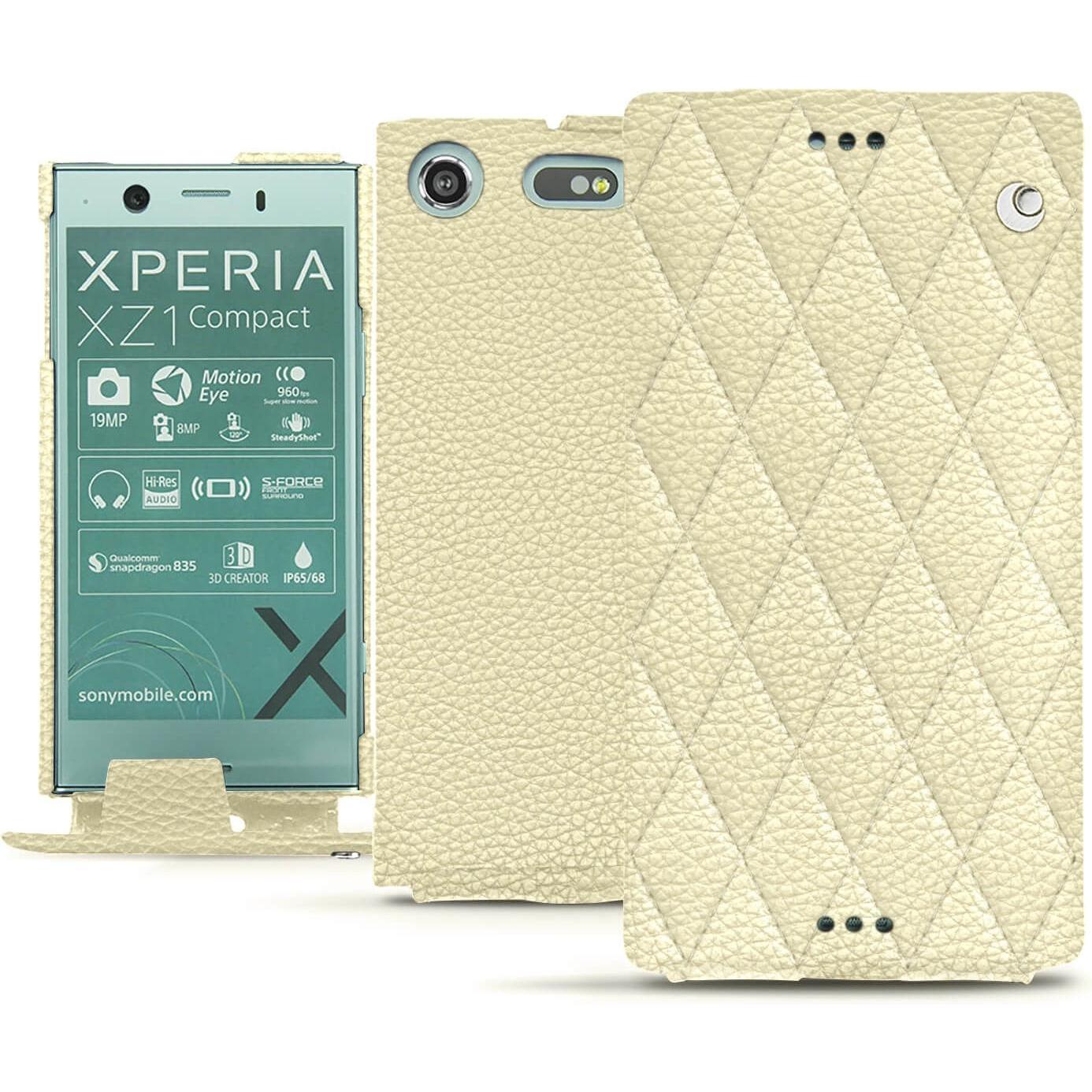 Noreve Lederschutzhülle vertikal (Sony Xperia XZ1 Compact), Smartphone Hülle, Beige