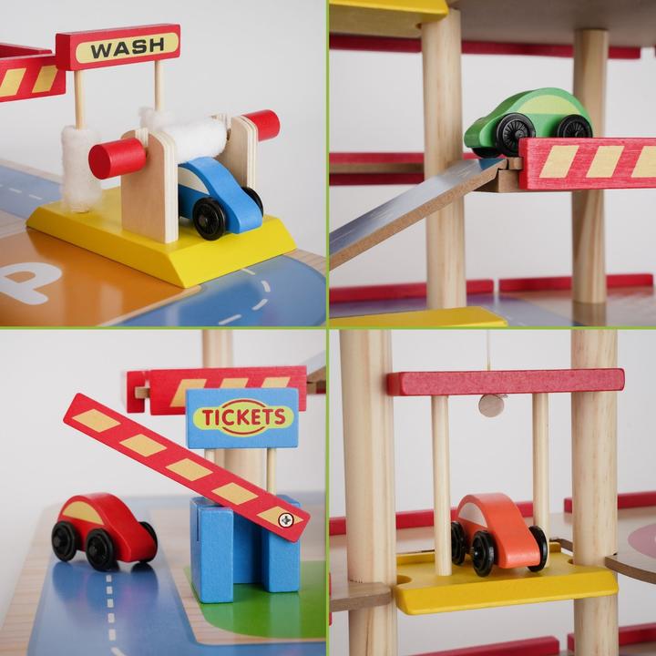 Immagine prodotto Hermex Holz-Parkhaus für Kinder mit Zubehör Parkgarage Spielzeug Spielgarage