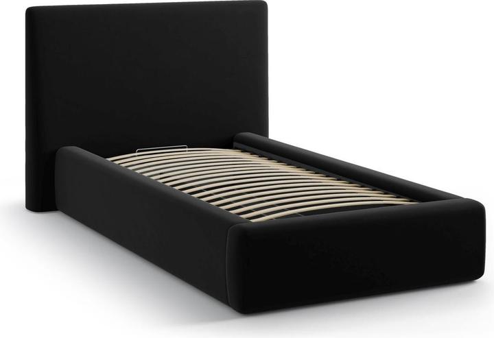 Actual product image Micadoni Velvet Storage Bed With Headboard, "Amy", Black, 220x130x95 Made in Europe (90 x 200 cm)