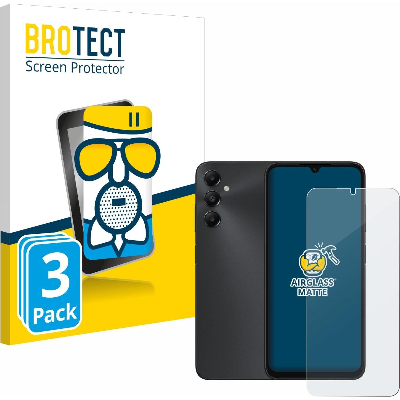 BROTECT AirGlass Panzerglasfolie Matt (3 Stück, Samsung Galaxy A05s), Smartphone Schutzfolie, Grau