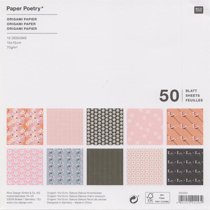 Image du produit Rico Design Dépliants "Fleurs de cerisier" 15 x 15 cm, assortis, 50 feuilles (70 g/m², 1x)