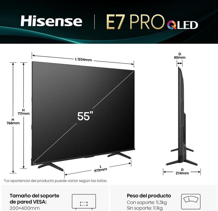 Produktbild Hisense TV Qled Fernseher UHD 55e7q Pro (55", E7NQ Pro, QLED, 4K)