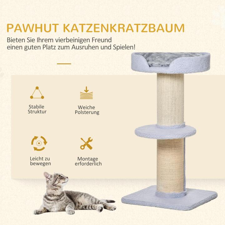 Produktbild PawHut Kratzbaum mit Plattform (91 cm, Hellgrau, Blau)