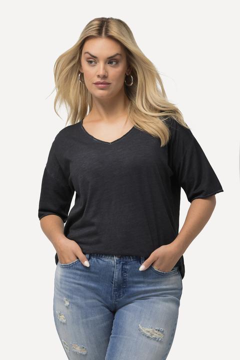 Immagine prodotto Ulla Popken T-shirt dal taglio oversize con tintura a freddo, scollo a V e mezze maniche (42, 44)