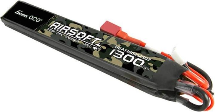 Actual product image Gens Ace 25C 1300mAh 2S1P 7.4V Saddle Airsoft Gun Lipo Battery with T Plug (7.40 V, 1300 mAh)