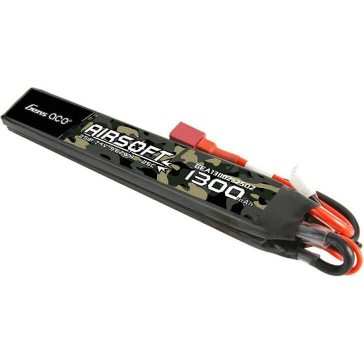 Gens Ace 25C 1300mAh 2S1P 7.4V Batteria Lipo per pistola Airsoft a sella con spina a T (7.40 V, 1300 mAh)