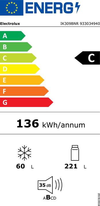 Label énergétique Electrolux IK309BNR (281 l)