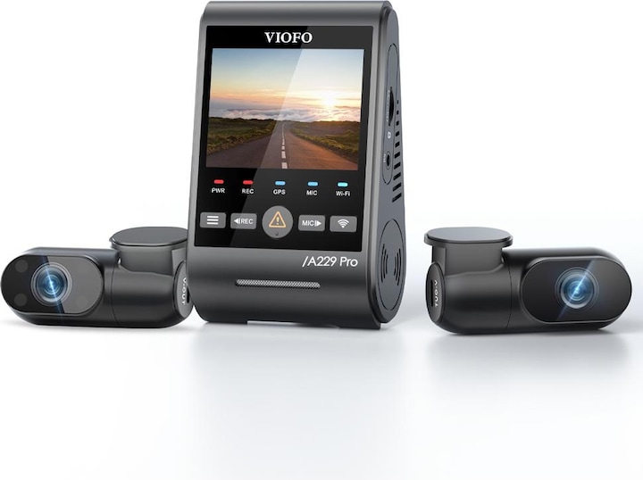 Viofo A229 Pro 3CH (Écran intégré, WiFi, Vision nocturne, Récepteur GPS, Accéléromètre, Microphone intégré, 4K)