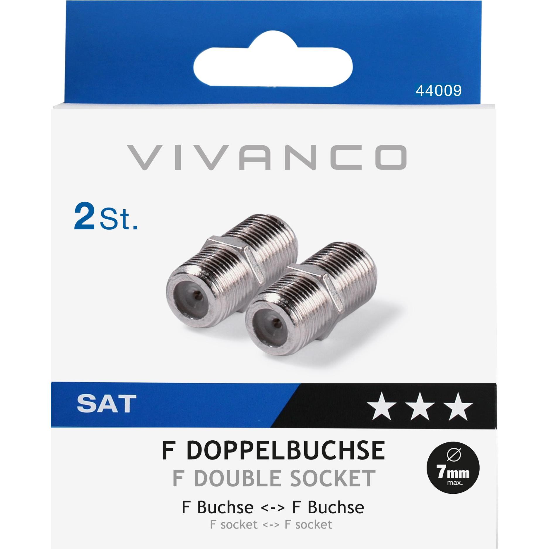 Thumbnail - Vivanco F-Doppelbuchse 44009 STD B2-N 2 Stück (DiSEqC), SAT Zubehör, Silber