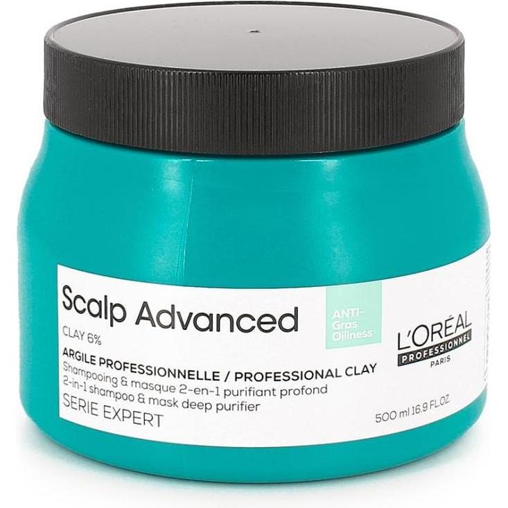 Thumbnail - L'Oréal Professionnel, Shampoo, SCALP ADVANCED anti-oiliness 2-in1 shampoo & mask deep purifier clay 500 ml (500 ml, Flü...