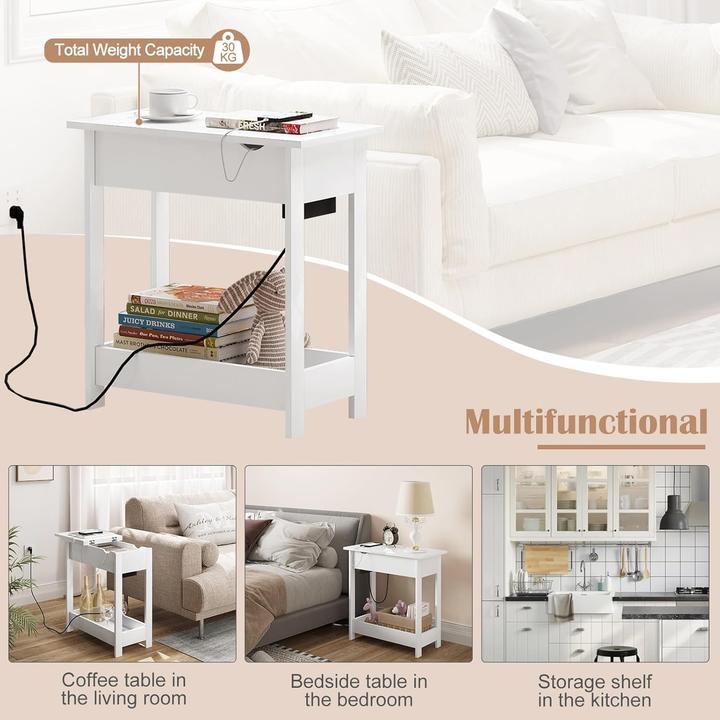 Produktbild Eugad Nachttisch mit Steckdose (60 x 30 x 60 cm)