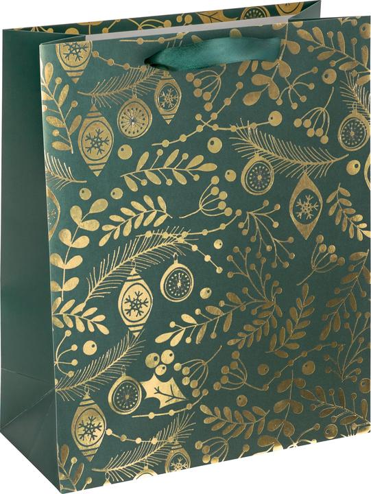 Sigel 5 cadeauzakjes Gouden ornamenten op groen motief 26,0 x 32,0 cm (Geschenktasje, 5 x)