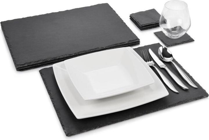 Image du produit Sänger Geschirr Set d'assiettes à dîner en ardoise, sous-verres modernes en ardoise pour 4 personnes (4 pcs, 40 x 30 cm)