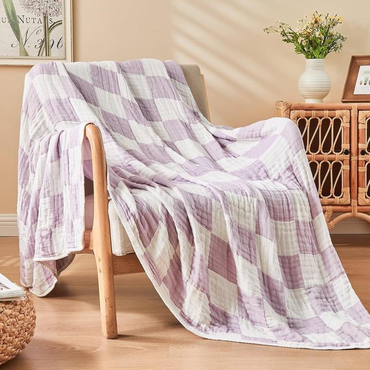 Image du produit Milkii 6-lagige Musselin Decke, 180x140 cm - Lila/ Weiss (180 x 140 cm)