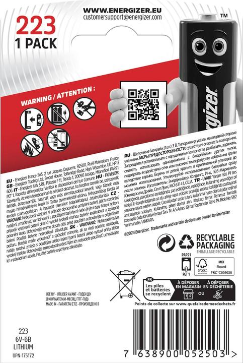 Actual product image Energizer 223 Lithium Photo (1 pcs., CRP2, 1500 mAh)