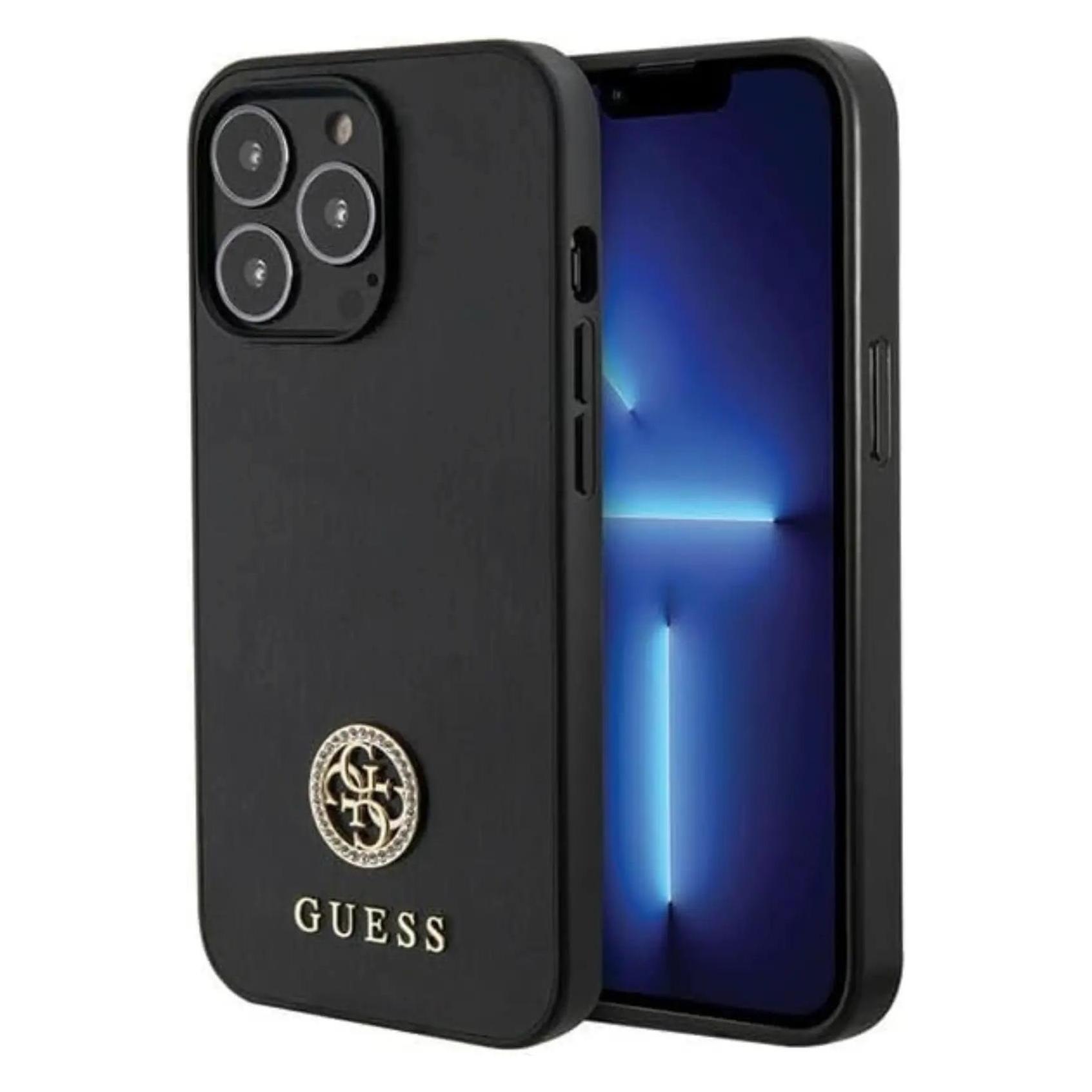 Guess GUHCP13XPS4DGPK IPhone 13 Pro Max 6.7" Czarny/black Hardcase Strass Metal Logo (Apple IPhone 13 Pro Max), Smartphone Hülle, Schwarz