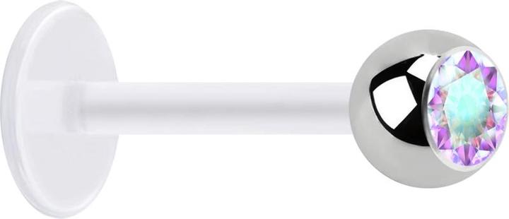 Actual product image Star Piercing Micro Labret transparent with ball silver and crystal multicolour (without brass, Surgical steel 316L, Bioflex)