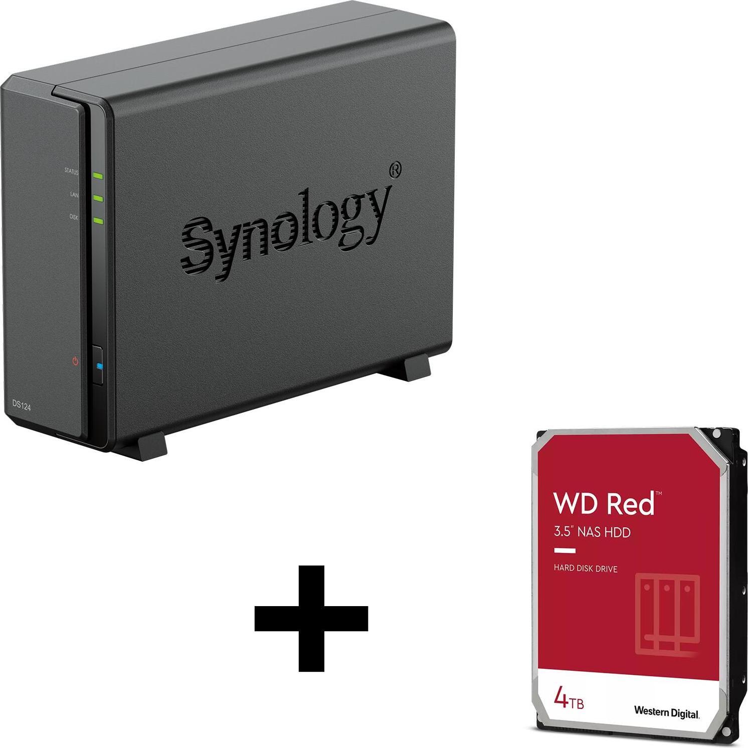 Synology DiskStation DS124 1 Einschub NAS-Server Leergehäuse + 1x WD Red SATA 3.5"" HDD 4TB Festplat