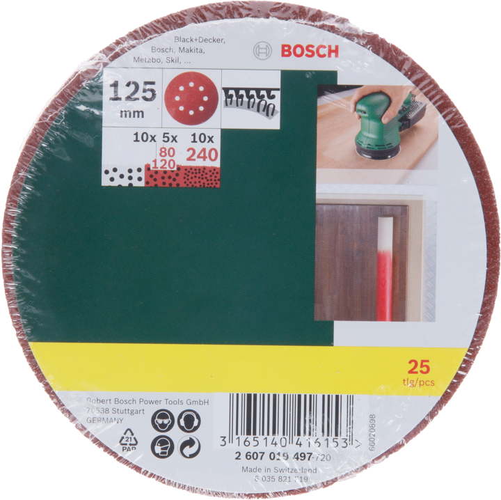 Produktbild Bosch Zubehör Schleifblatt-Set für Exzenterschleifer, 25-teilig, 8 Löcher, 125 mm, 80 - 240 (80, 120, 240)