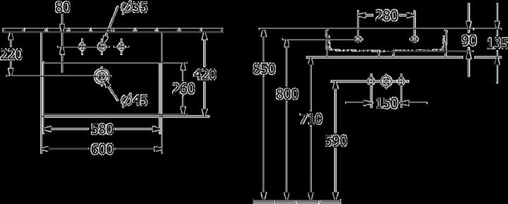 Actual product image Villeroy & Boch V&B washbasin MEMENTO 2.0 600x420mm w ÜL f 3-L. fitting Sto wh C+ (420 mm, 600 mm)
