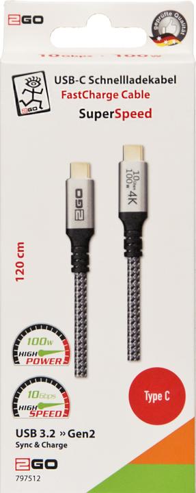 Actual product image 2GO USB Type C - USB Type C (1.20 m, USB 3.2 Gen 2, 100 W)
