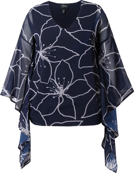 Produktbild Ulla Popken Chiffon-Bluse, Blüten, Oversized, V-Ausschnitt, 3/4-Arm (46, 48)