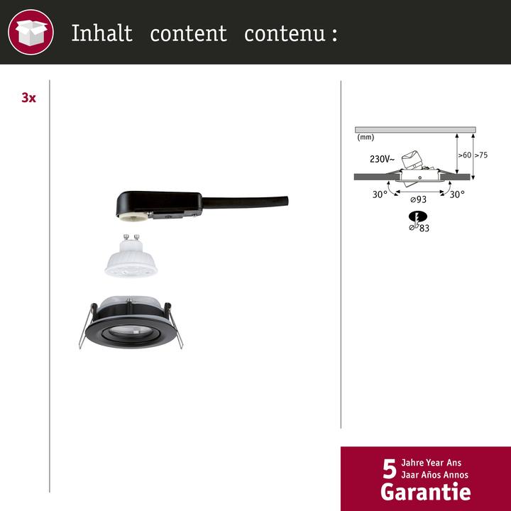 Produktbild Paulmann 92418 Nova LED-Einbauleuchte GU10 4.9 W Schwarz (matt) (550 lm, GU10)
