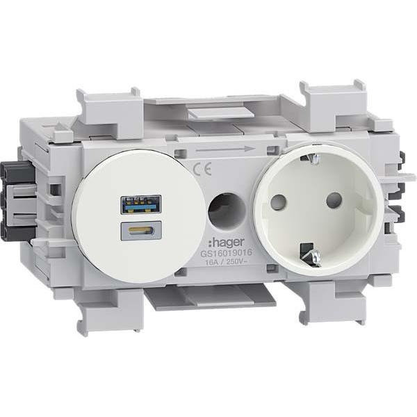 Hager, Steckdose, Steckdose 1fach USB A+C GS16019016 15W Wago Winsta frontrast. verkehrsweiss