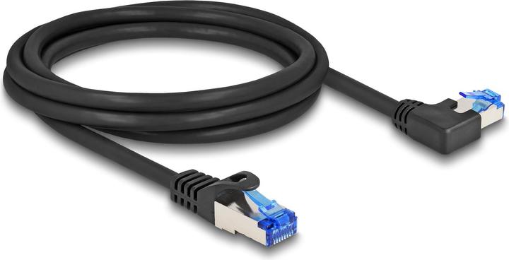 Actual product image Delock RJ45 network cable Cat.6A S/FTP straight / left angled 2 m black (S/FTP, CAT6a, 2 m)