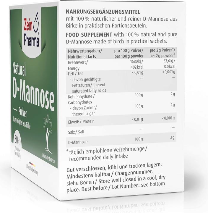 Nährwerte und Zutaten Zein Pharma Natural D Mannose Pulver (30 Stk., 2 g)