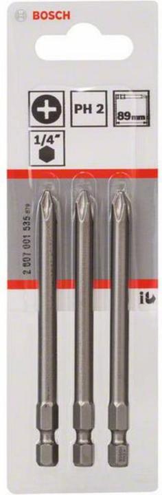 Produktbild Bosch Professional Zubehör Schrauberbit Extra-Hart PH 2, 89 mm, 3er-Pack (Kreuz Phillips PH M2)